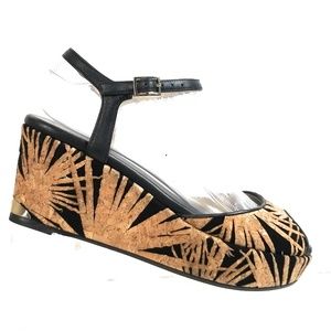 New Jimmy Choo Palm Laser Cut Cork Suede Wedges 37